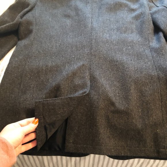 Calvin Klein Charcoal Wool Layered Hoodie Car Coat Overcoat Zip Closure - Picture 10 of 13